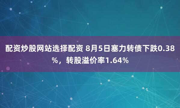 配资炒股网站选择配资 8月5日塞力转债下跌0.38%，转股溢价率1.64%